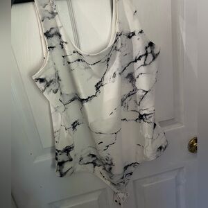 Express Body Con Marble Print Bodysuit - Black and White